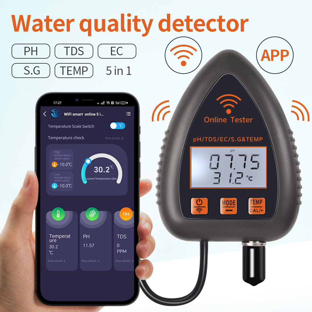 Planted Aquarium Test Kit - Tuya WiFi 5 en 1 TDS/EC/SALT/S.G./TEMP